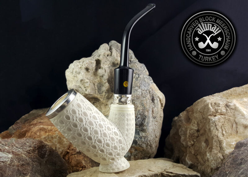 Sitter Chimney Meerschaum Pipe with Silver Band & Cap