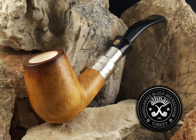 Bent Silver Spigot Meerschaum Pipe in Fitted Case