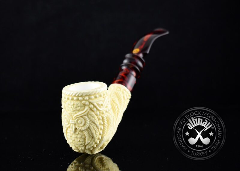 Owl Embossed Bent Meerschaum Pipe