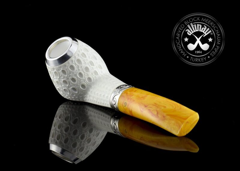 Quarter Bent Brandy Meerschaum Pipe with Silver Band & Cap