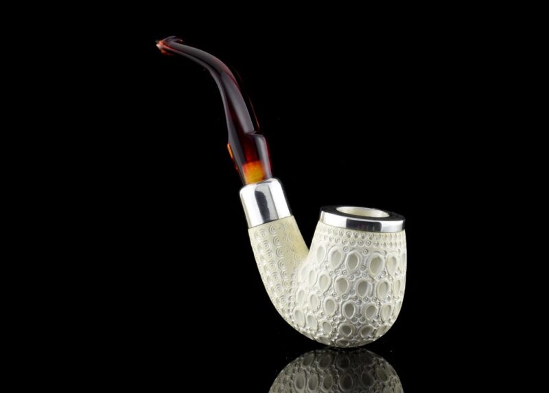 Bent Silver Army Meerschaum Pipe with Silver Cap [OUTLET]