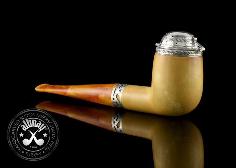 Calcined Billiard Meerschaum Pipe with Silver Lid & Band 22812