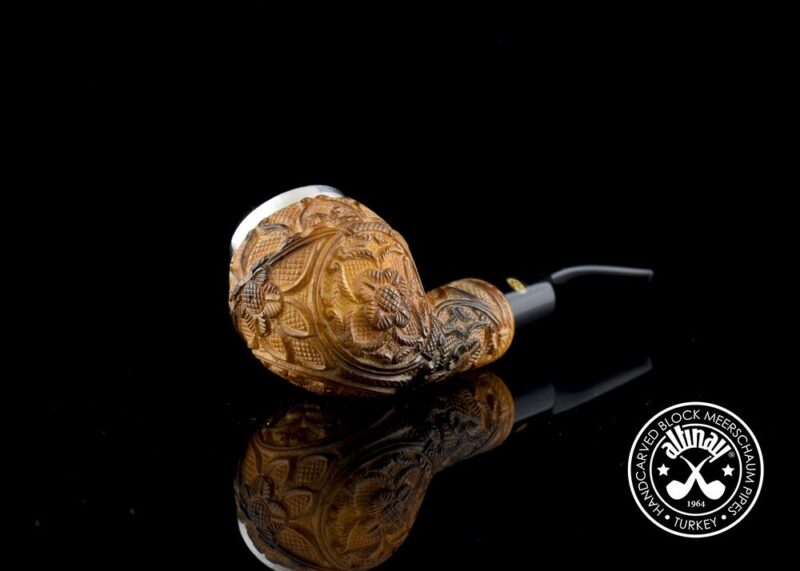 Top Silver Floral Carved Meerschaum Pipe