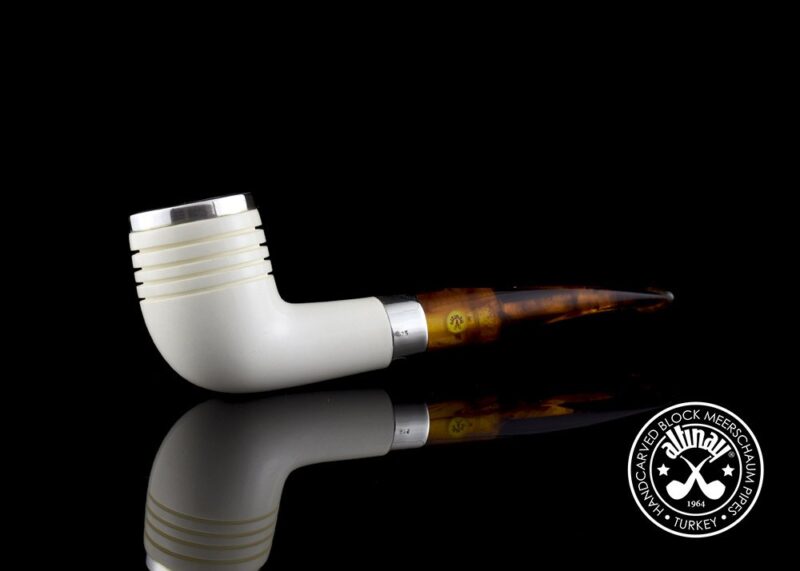 Top Silver Quarter Bent Meerschaum Pipe with Silver Band