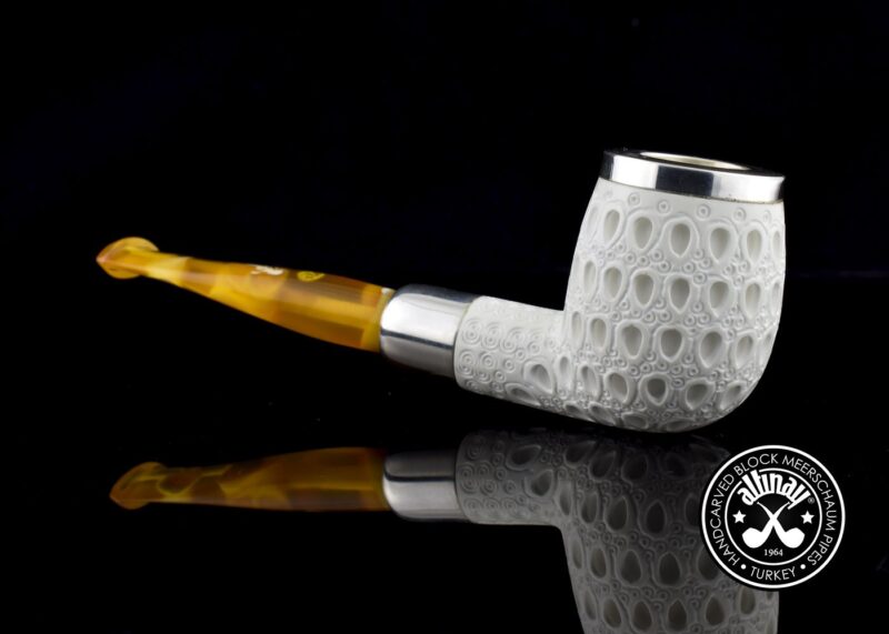 Top Silver Billiard Army Meerschaum Pipe with Double Stem