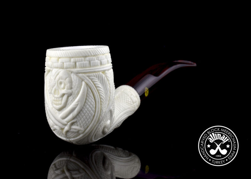 Billiard Meerschaum Pipe w Pirate & Sword Motif