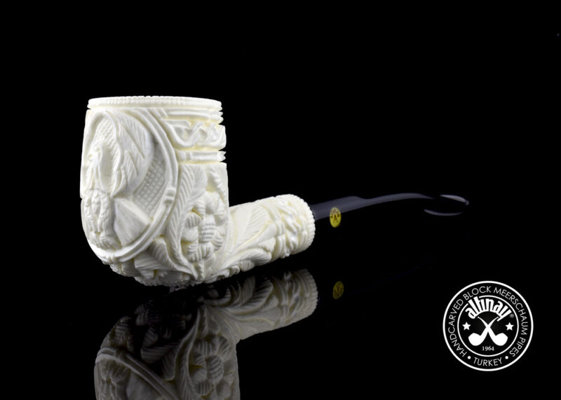 Bent Billiard Meerschaum Pipe w Eagle Motif