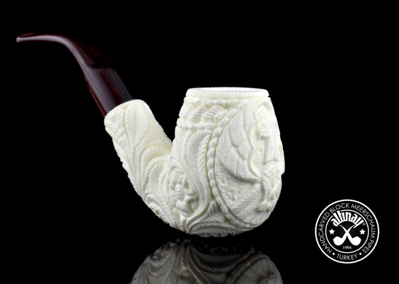 xL Bent Billiard Meerschaum Pipe w Eagle Motif