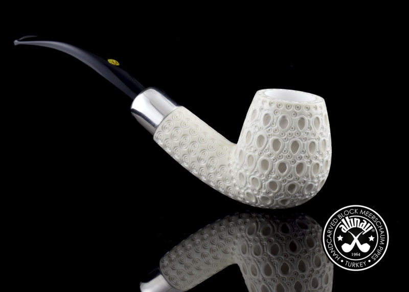 Bent Billiard Silver Army Meerschaum Pipe