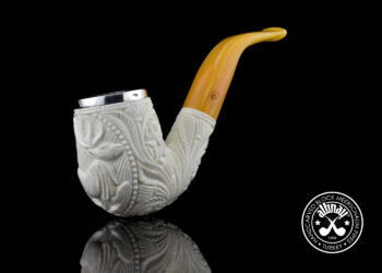 Bent Billiard Meerschaum Pipe with Deer Motif