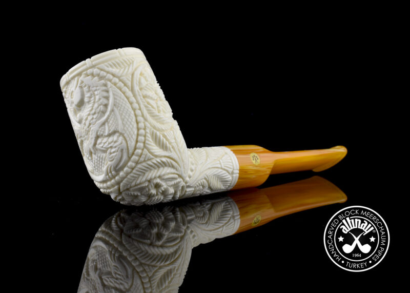 Billiard Meerschaum Pipe with Dragon Motif