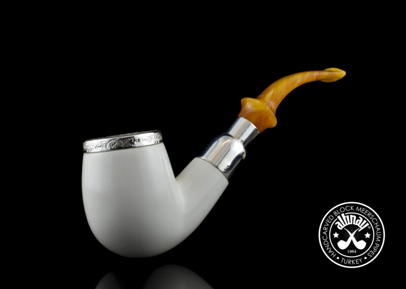 Top Silver Bent Billiard Spigot Meerschaum Pipe