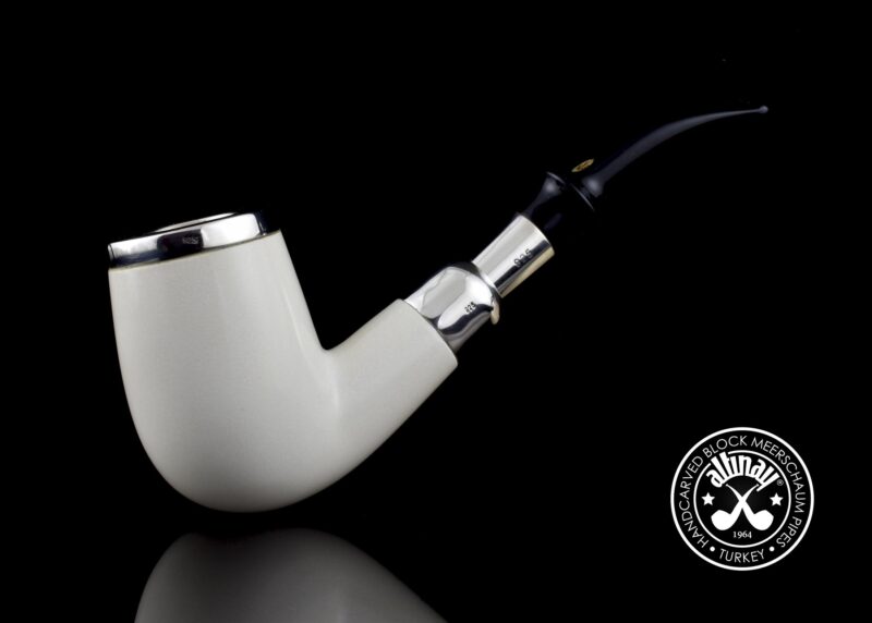 Top Silver Billiard Spigot Meerschaum Pipe made of Translucent Meerschaum Block A++