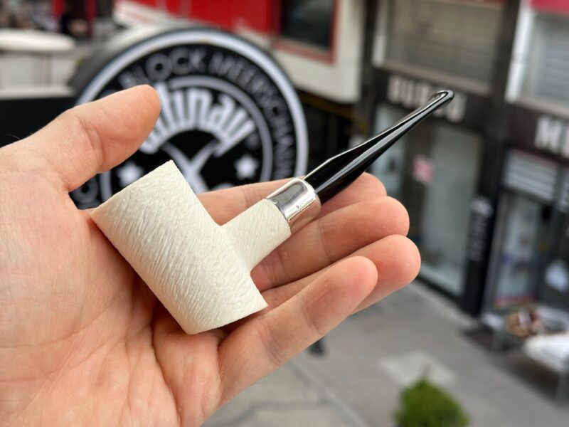 Poker Silver Army Meerschaum Pipe with Extra Long Stem 10206